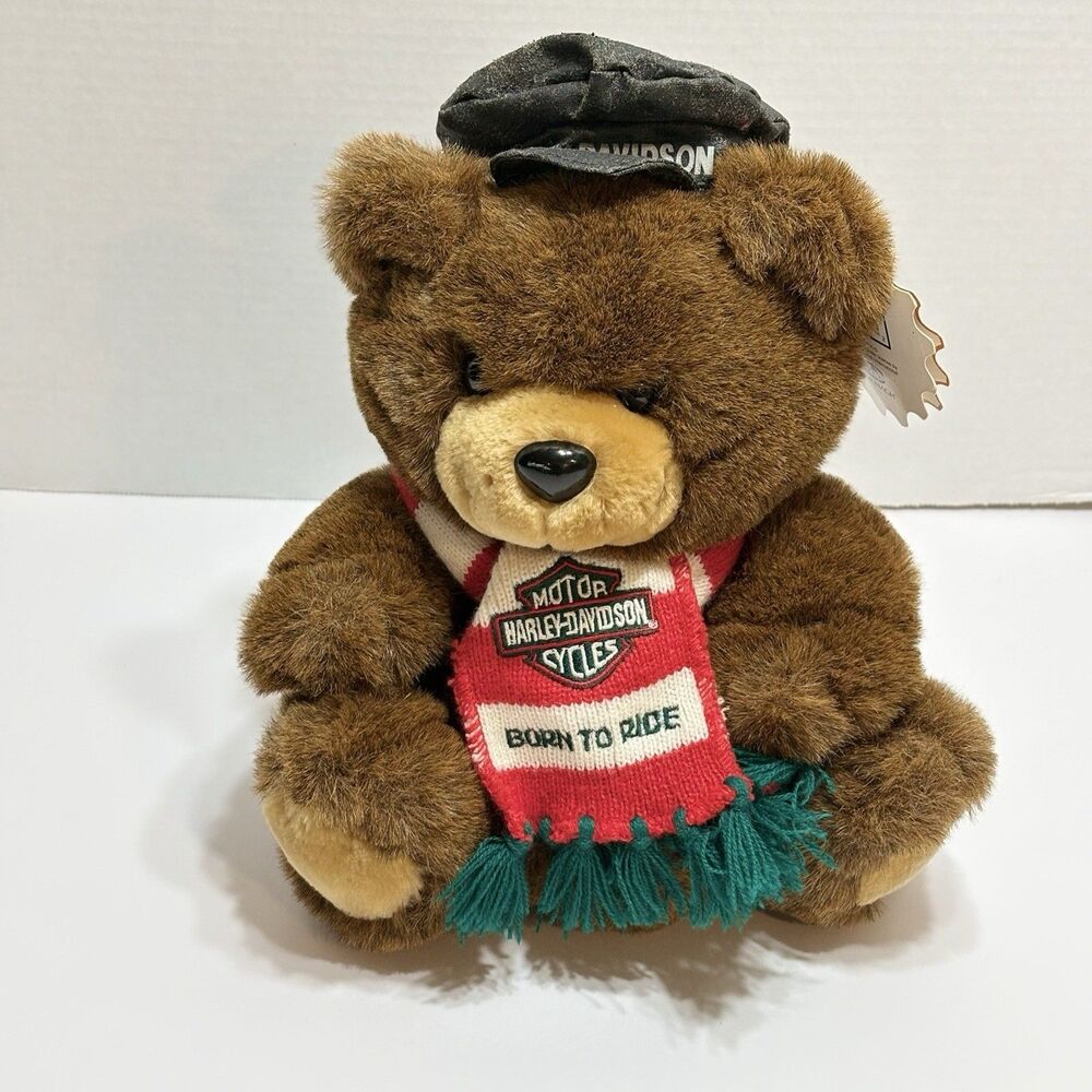 Vintage 1997 Harley Davidson Plush Bear w Tag - Born To Ride Scarf 11" Stuffed